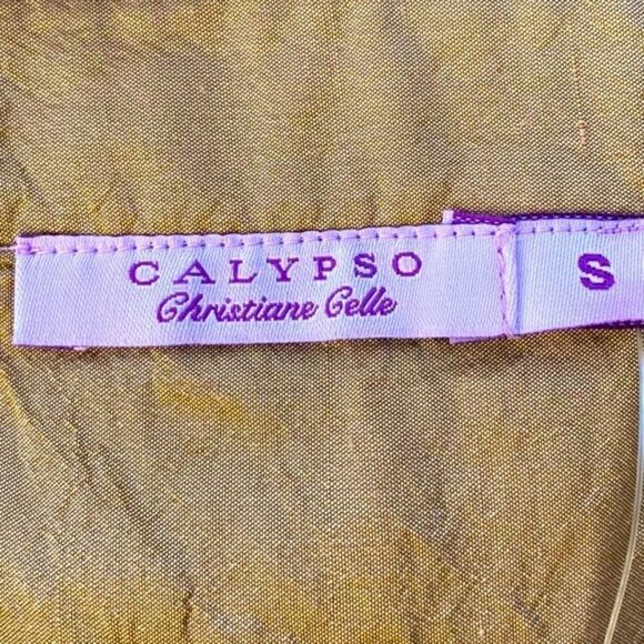 NWT NEW Calypso (Christiane Celle) Gold/Taupe Shimmer Linda Silk Dress. Small - Picture 3 of 6